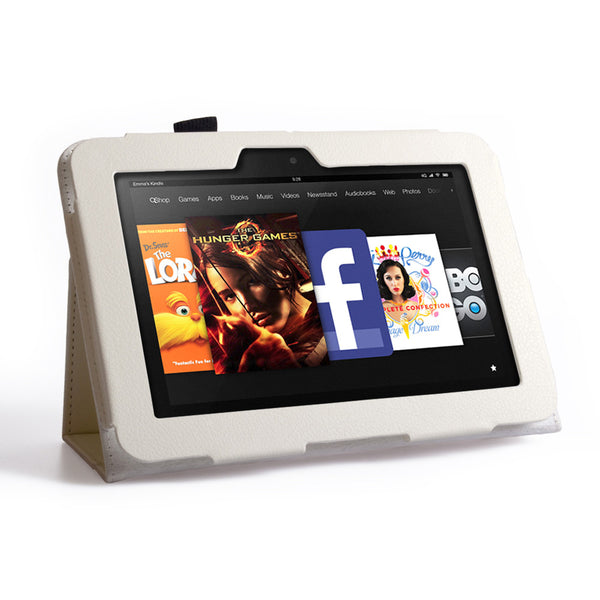 Caseflex Kindle Fire HD Textured Faux Leather Stand Case - White