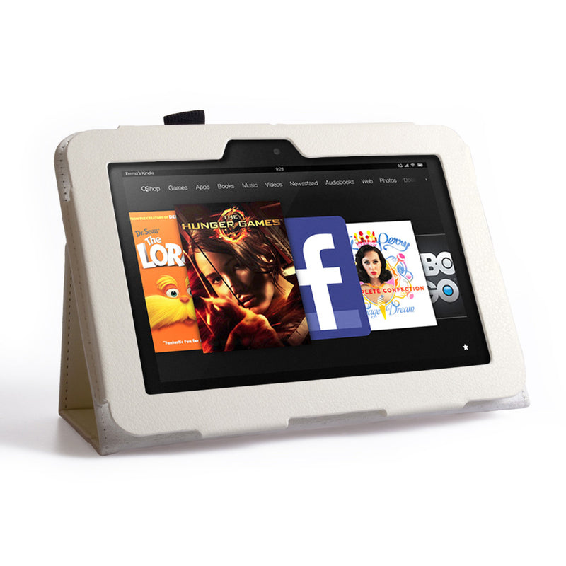 Caseflex Kindle Fire HD Textured Faux Leather Stand Case - White