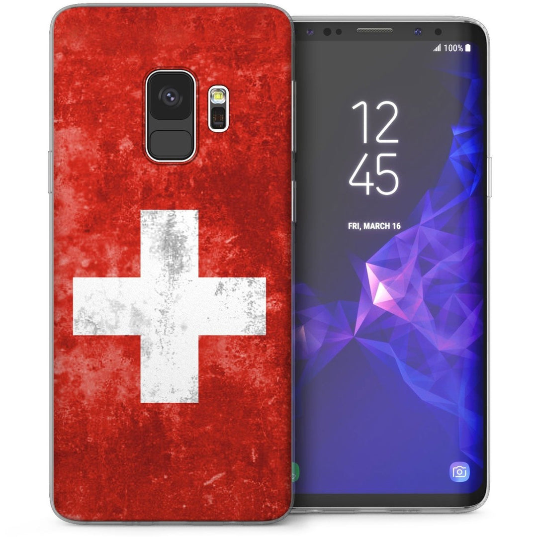 Samsung Galaxy S9 Retro Switzerland Flag TPU Gel Case - Red - Mobile Madhouse