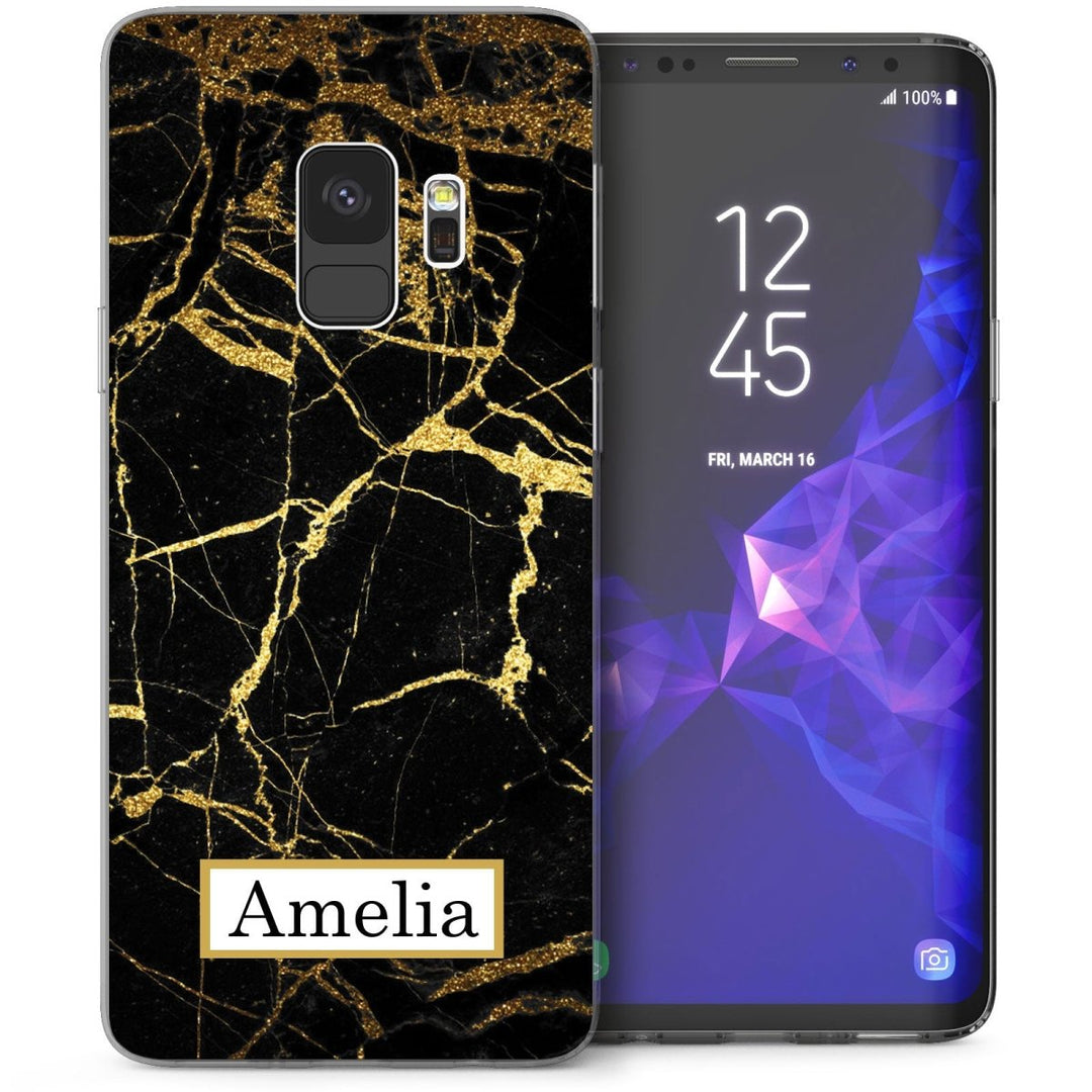 Samsung Galaxy S9 Marble Personalised Name TPU Gel Case - Black - Mobile Madhouse