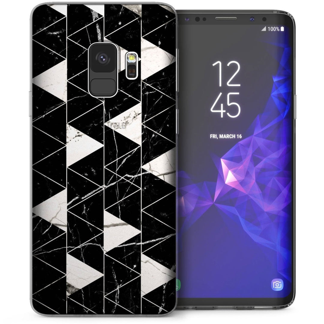 Samsung Galaxy S9 Marble Geometric Triangles TPU Gel Case - Black - Mobile Madhouse