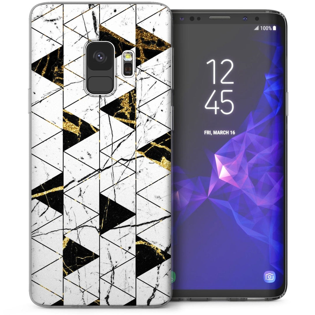 Samsung Galaxy S9 Marble Abstract Triangles TPU Gel Case - White - Mobile Madhouse