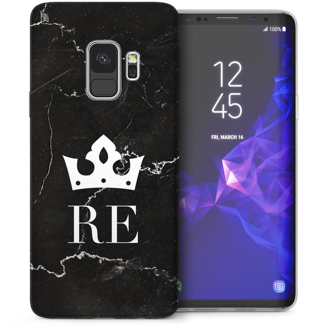 Samsung Galaxy S9 Marble Crown Initials TPU Gel Case - Black - Mobile Madhouse