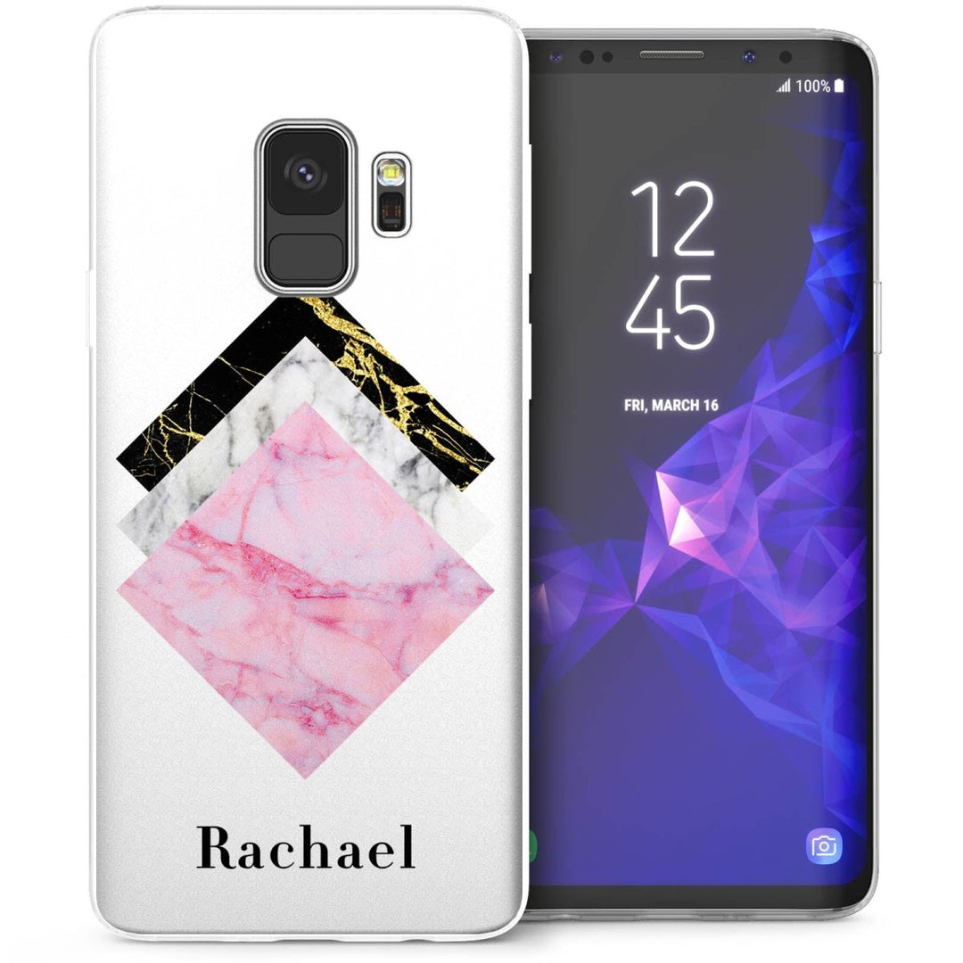 Samsung Galaxy S9 Marble Tiles Personalised TPU Gel Case - White - Mobile Madhouse
