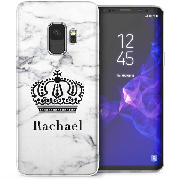 Samsung Galaxy S9 Marble Crown Personalised TPU Gel Case - White - Mobile Madhouse