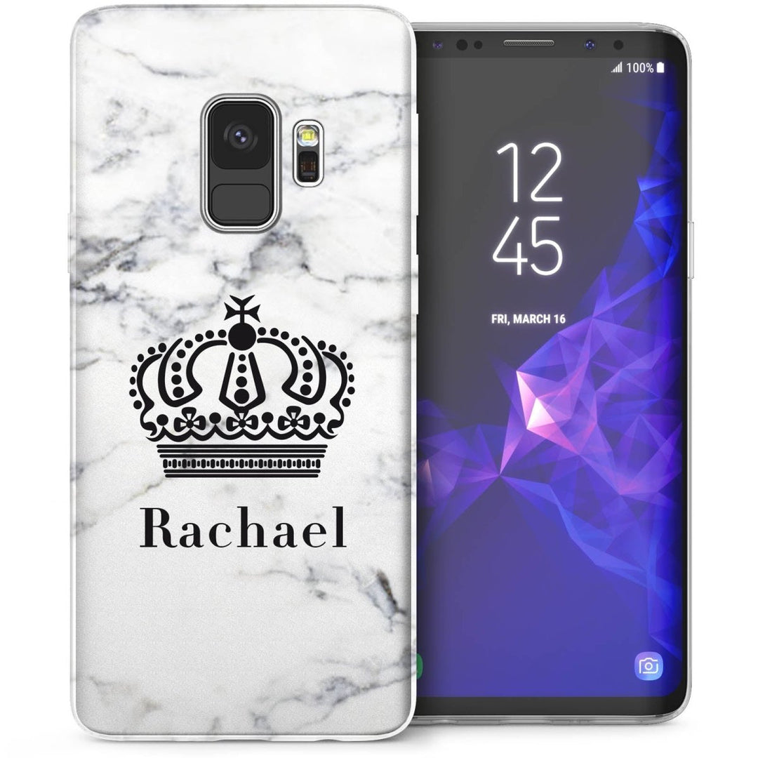 Samsung Galaxy S9 Marble Crown Personalised TPU Gel Case - White - Mobile Madhouse
