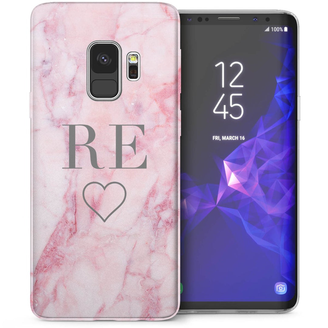 Samsung Galaxy S9 Marble Heart Personalised TPU Gel Case - Pink - Mobile Madhouse