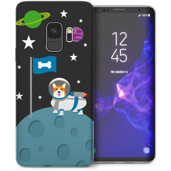 Samsung Galaxy S9 Corgi On The Moon TPU Gel Case - Black - Mobile Madhouse