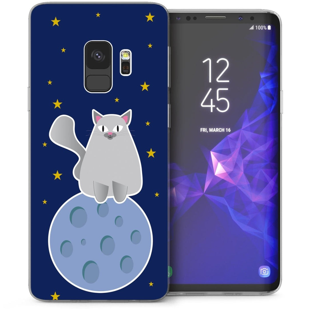 Samsung Galaxy S9 Big Cat On Moon TPU Gel Case - Blue - Mobile Madhouse