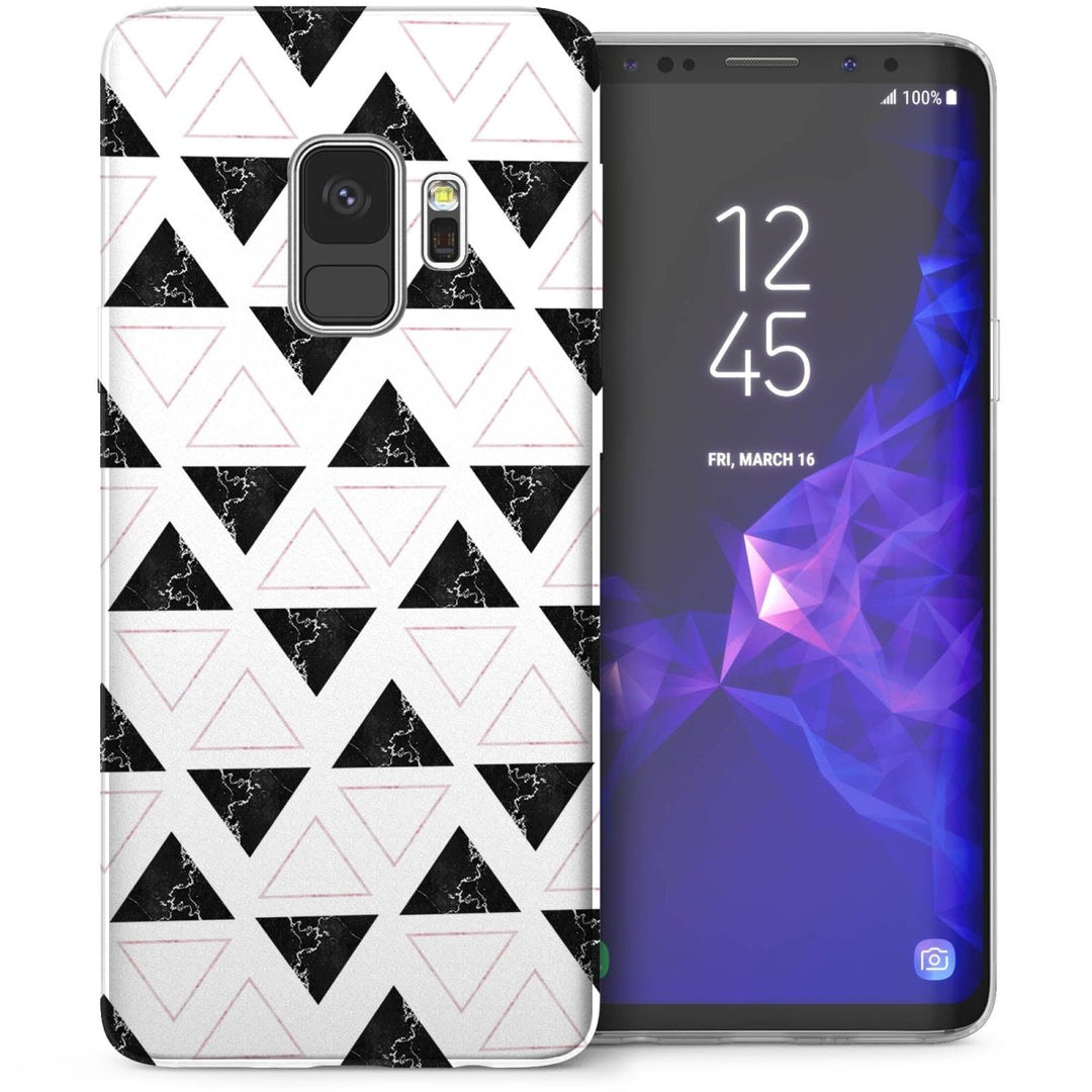Samsung Galaxy S9 Marble Geometric Triangles TPU Gel Case - White - Mobile Madhouse