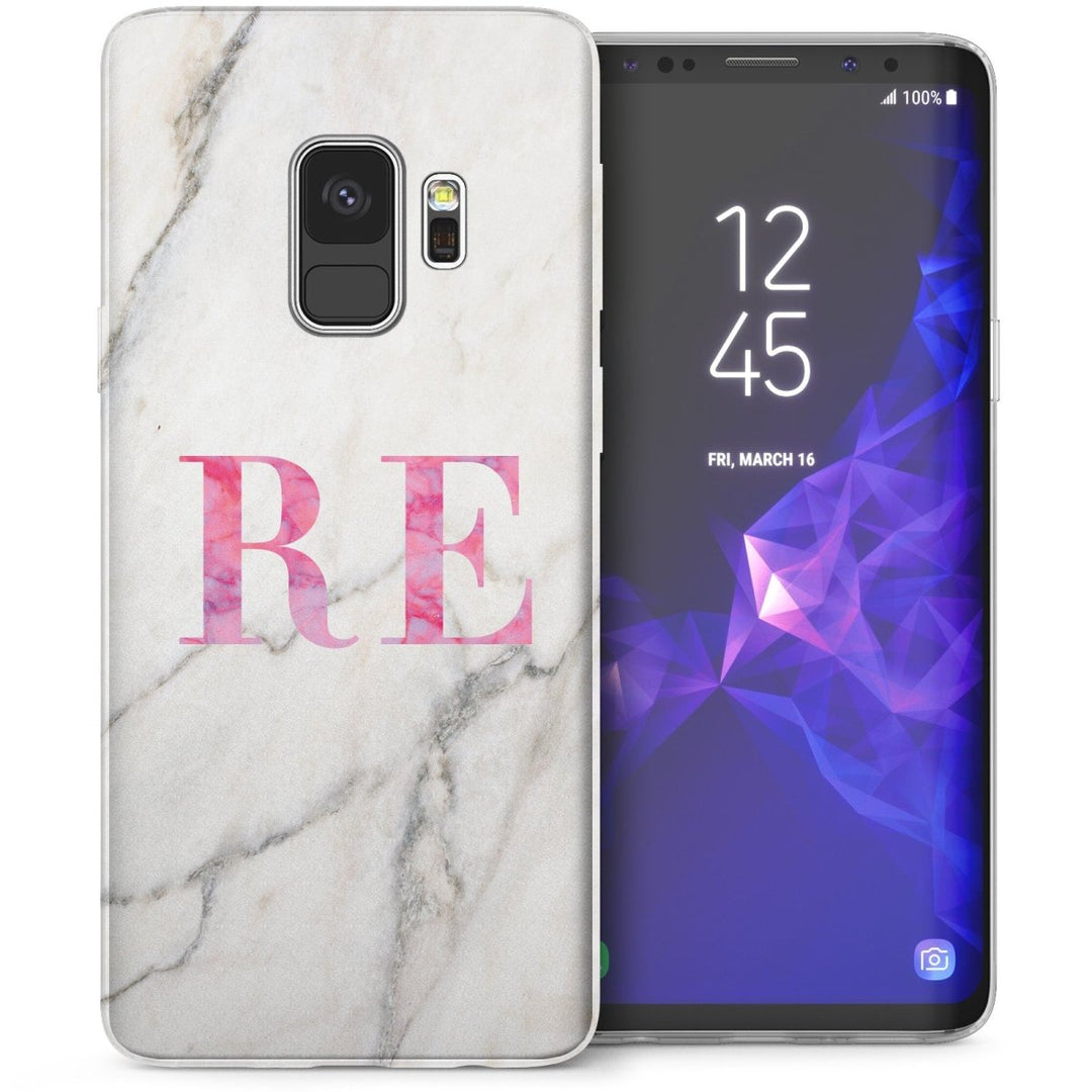 Samsung Galaxy S9 Marble Personalised Initials TPU Gel Case - Pink - Mobile Madhouse