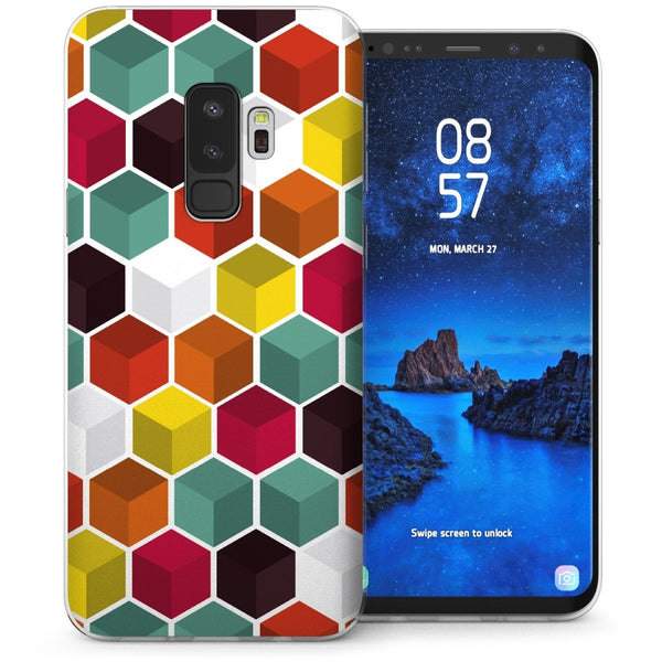 Samsung Galaxy S9 Plus 3D Geo Hexagon TPU Gel Case - White - Mobile Madhouse
