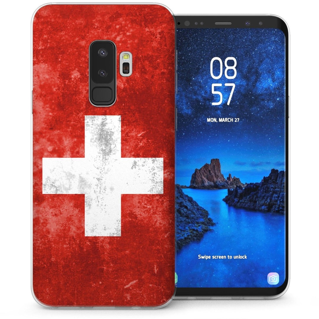 Samsung Galaxy S9 Plus Retro Switzerland Flag TPU Gel Case - Red - Mobile Madhouse