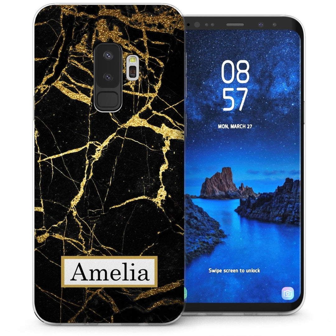 Samsung Galaxy S9 Plus Marble Personalised Name TPU Gel Case - Black - Mobile Madhouse