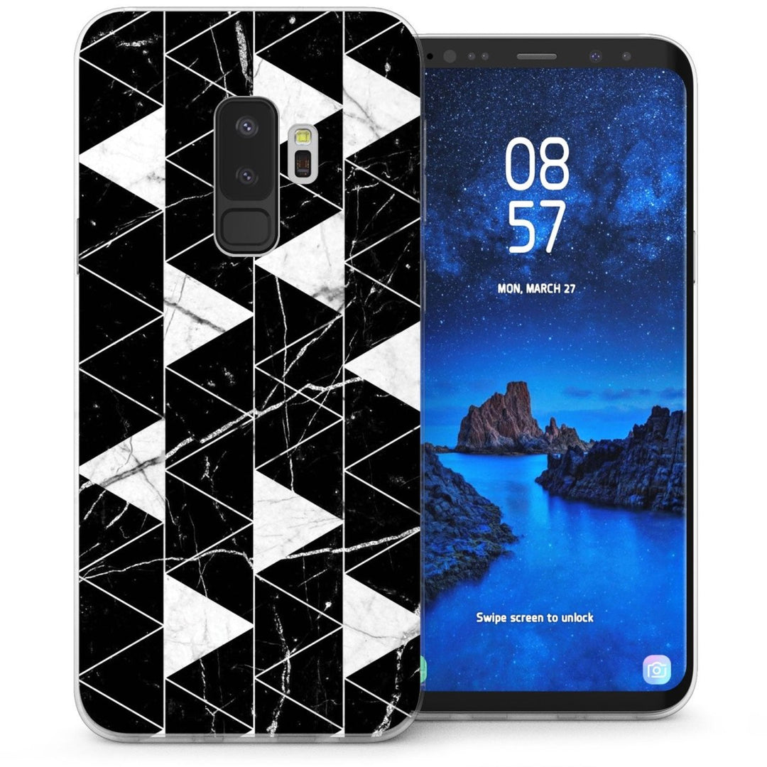 Samsung Galaxy S9 Plus Marble Geometric Triangles TPU Gel Case - Black - Mobile Madhouse