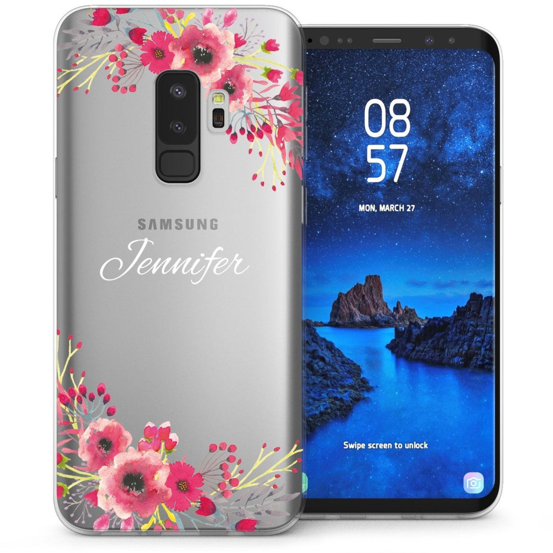 Samsung Galaxy S9 Plus Floral Personalised TPU Gel Case - Clear - Mobile Madhouse
