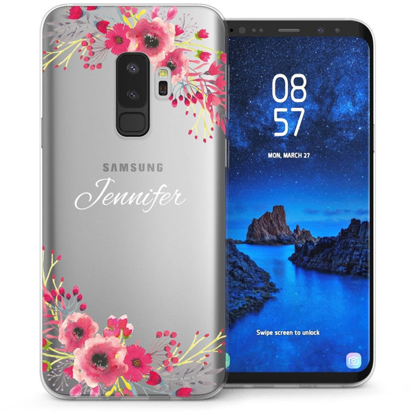 Samsung Galaxy S9 Plus Floral Personalised TPU Gel Case - Clear - Mobile Madhouse