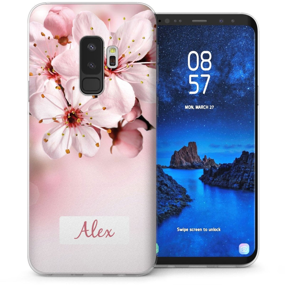 Samsung Galaxy S9 Plus Floral Photograph Personalised Name TPU Gel Case - Pink - Mobile Madhouse