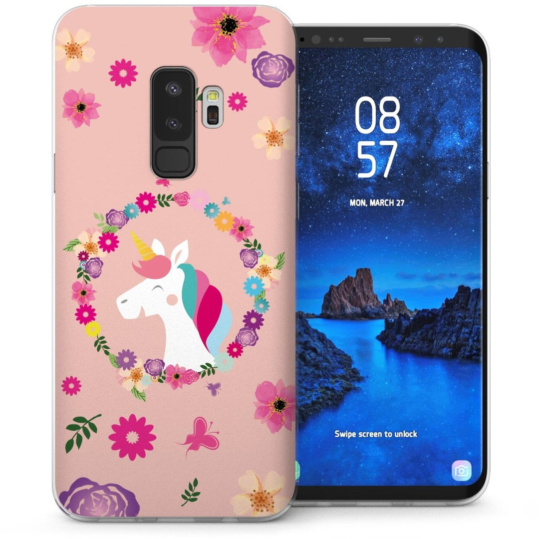 Samsung Galaxy S9 Plus Unicorn & Circle of Flowers TPU Gel Case - Pink - Mobile Madhouse