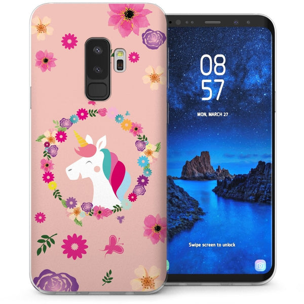 Samsung Galaxy S9 Plus Unicorn & Circle of Flowers TPU Gel Case - Pink - Mobile Madhouse