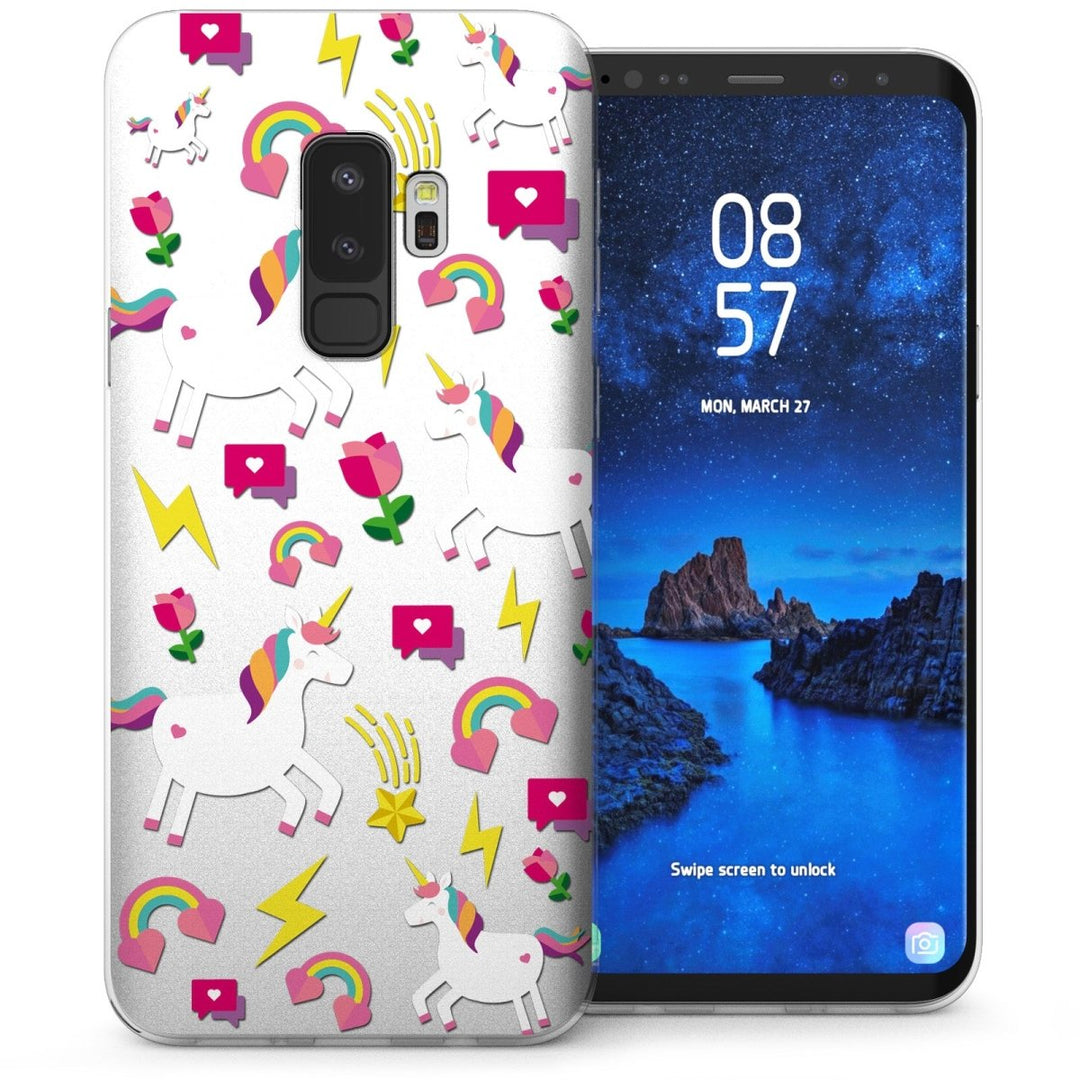 Samsung Galaxy S9 Plus Unicorn Rainbows and Hearts TPU Gel Case - White - Mobile Madhouse