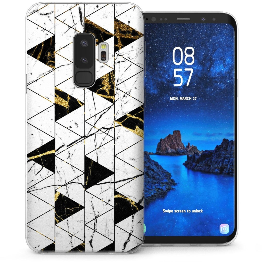 Samsung Galaxy S9 Plus Marble Abstract Triangles TPU Gel Case - White - Mobile Madhouse