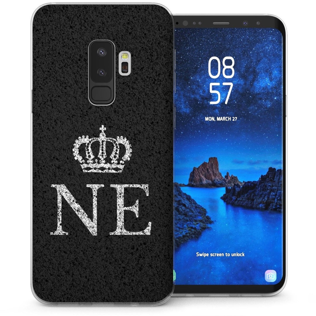 Samsung Galaxy S9 Plus Crown Personalised Initials TPU Gel Case - Black - Mobile Madhouse