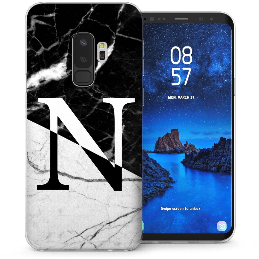Samsung Galaxy S9 Plus Marble Personalised Initial TPU Gel Case - Black - Mobile Madhouse