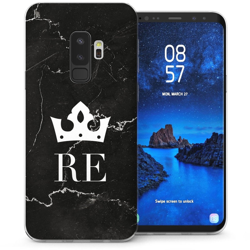 Samsung Galaxy S9 Plus Marble Crown Initials TPU Gel Case - Black - Mobile Madhouse