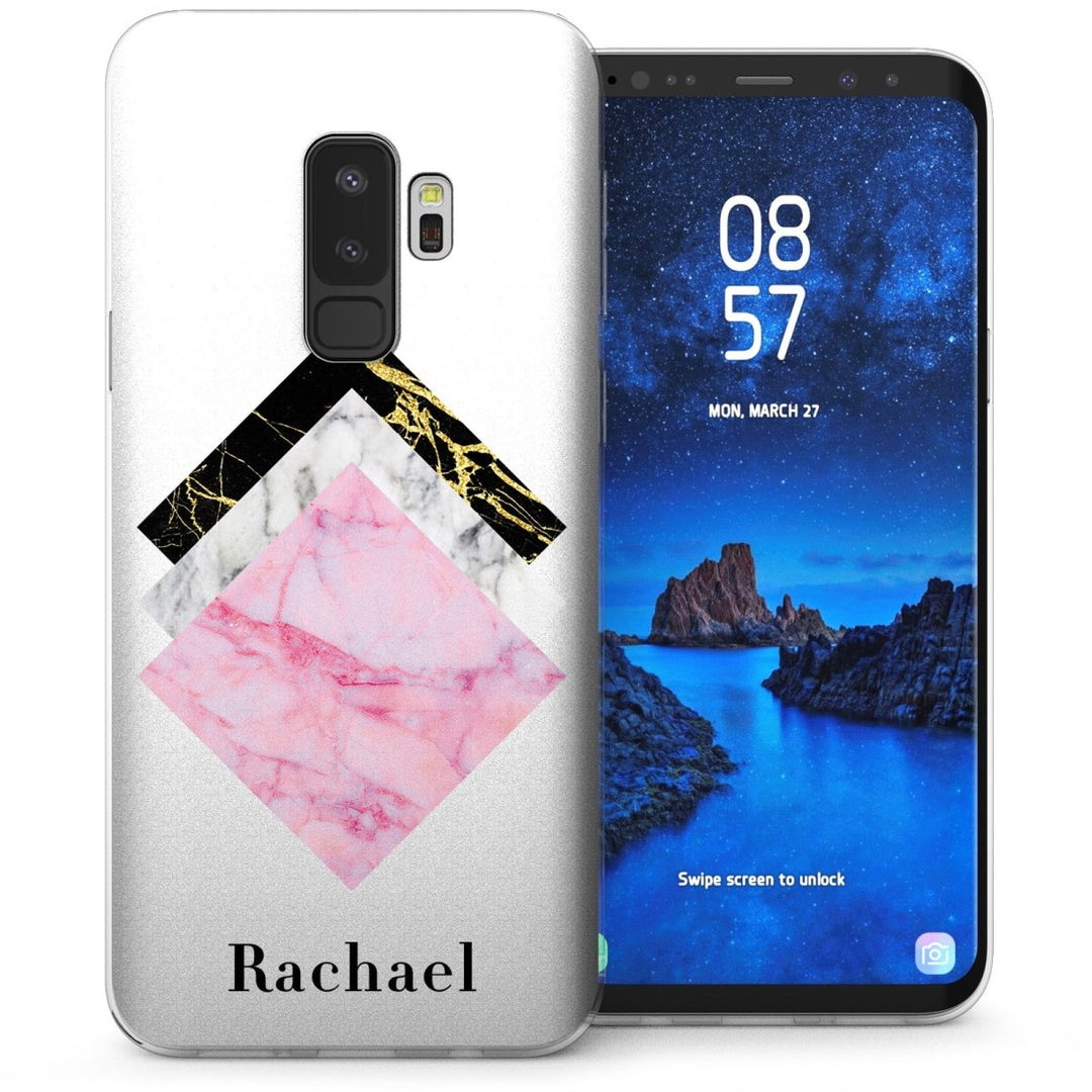 Samsung Galaxy S9 Plus Marble Tiles Personalised TPU Gel Case - White - Mobile Madhouse