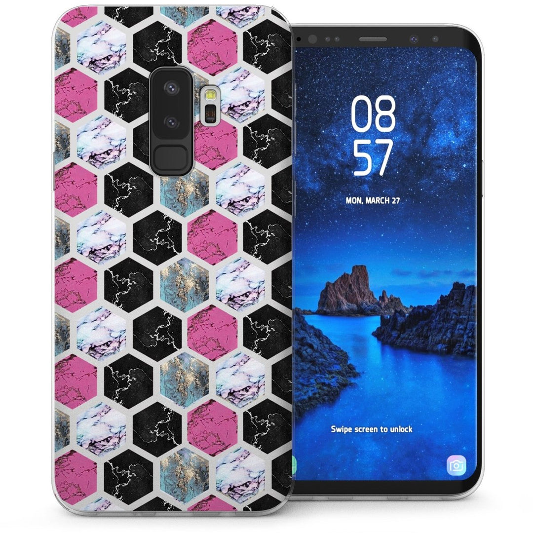 Samsung Galaxy S9 Plus Marble Hexagons TPU Gel Case - Pink - Mobile Madhouse