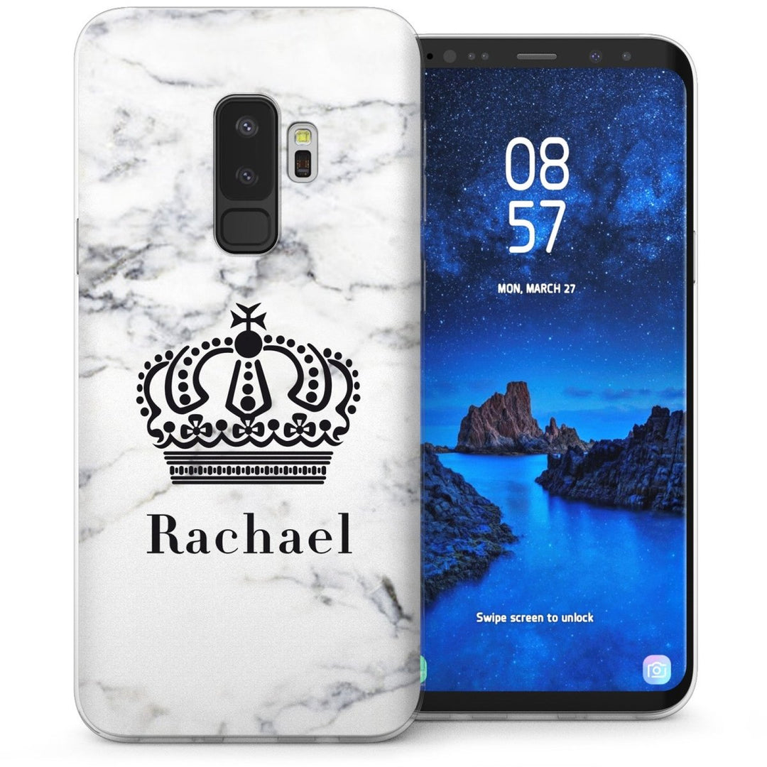 Samsung Galaxy S9 Plus Marble Crown Personalised TPU Gel Case - White - Mobile Madhouse
