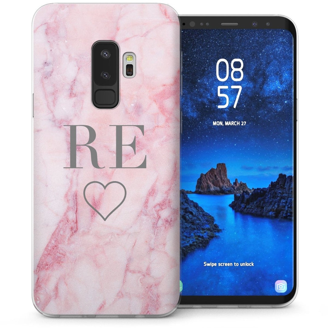 Samsung Galaxy S9 Plus Marble Heart Personalised TPU Gel Case - Pink - Mobile Madhouse