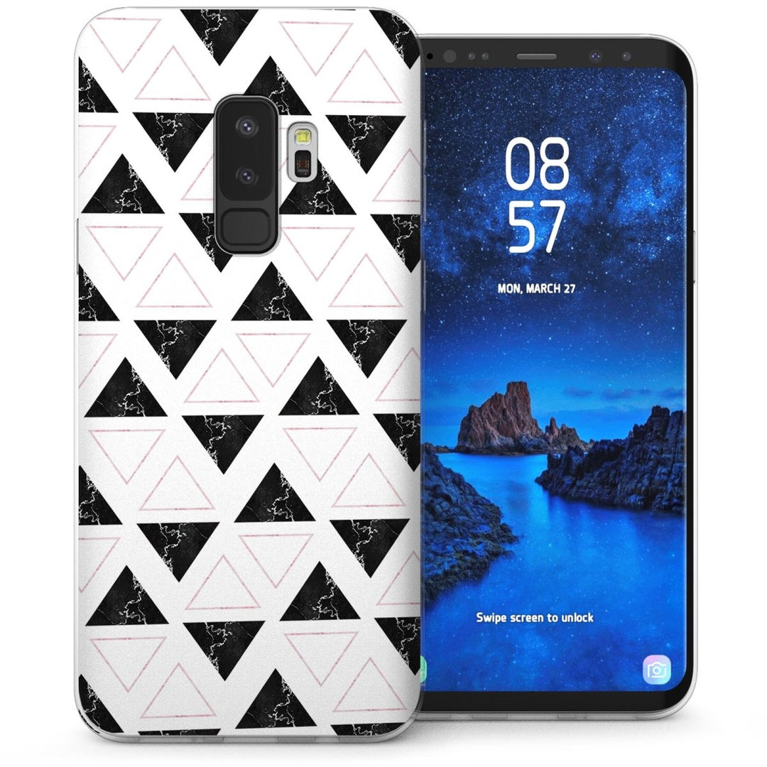 Samsung Galaxy S9 Plus Marble Geometric Triangles TPU Gel Case - White - Mobile Madhouse
