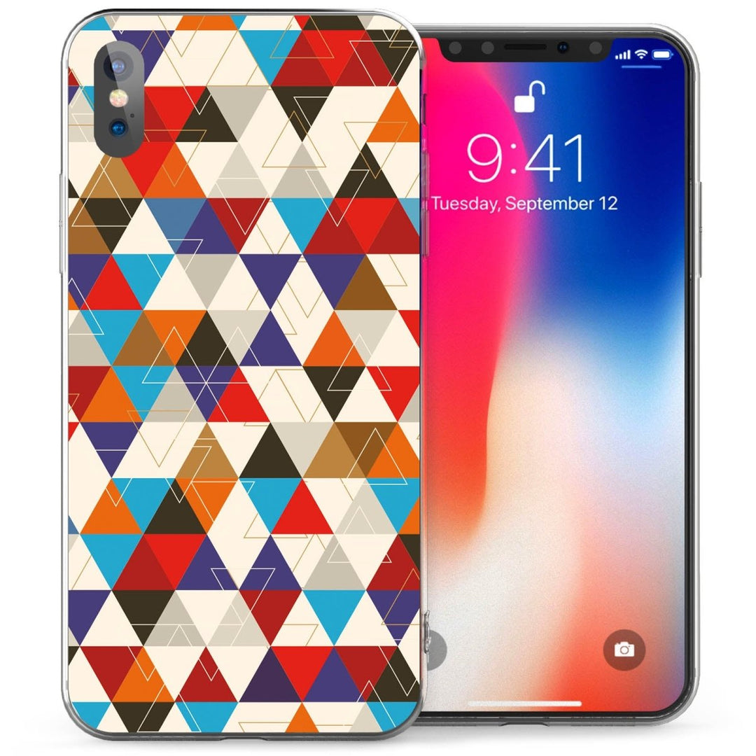 iPhone X Geometric Triangles TPU Gel Case - Blue / Red - Mobile Madhouse