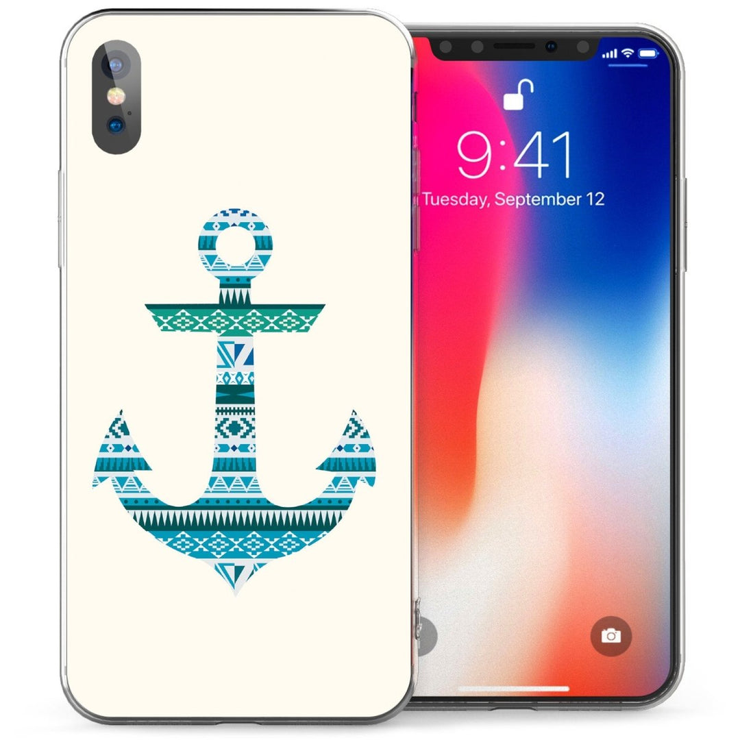 iPhone X Stylish Nautical Aztec Anchor TPU Gel Case - Blue - Mobile Madhouse