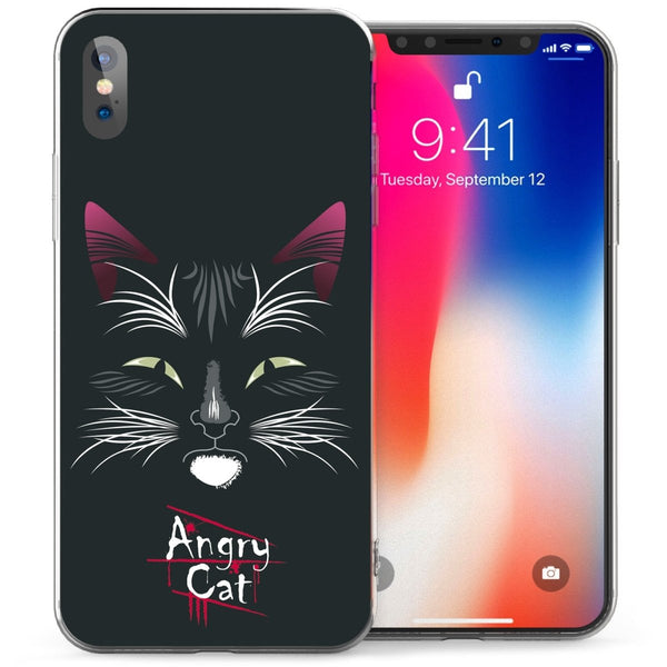 iPhone X Black Angry Cat TPU Gel Case - Black - Mobile Madhouse
