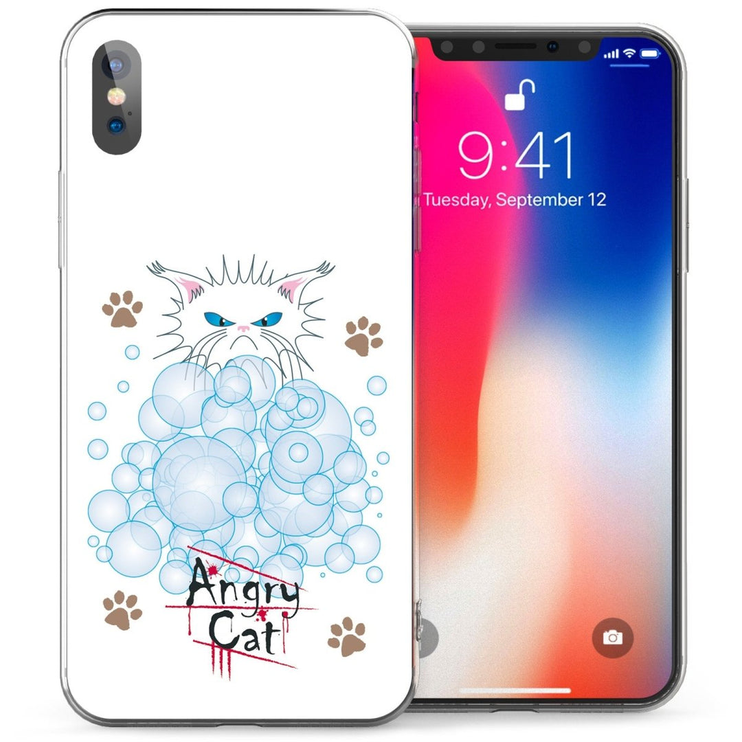 iPhone X White Angry Cat TPU Gel Case - White - Mobile Madhouse