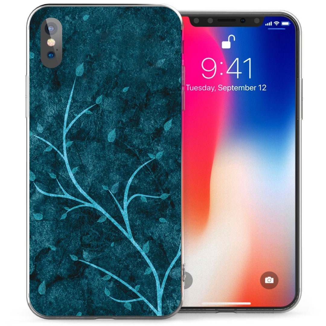 iPhone X Blue Tree Leaves TPU Gel Case - Blue - Mobile Madhouse