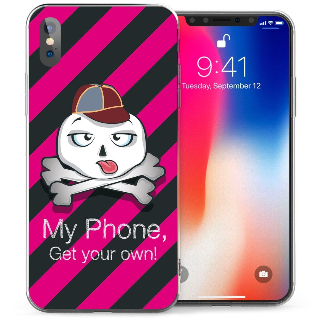 iPhone X Striped Skull TPU Gel Case - Pink - Mobile Madhouse