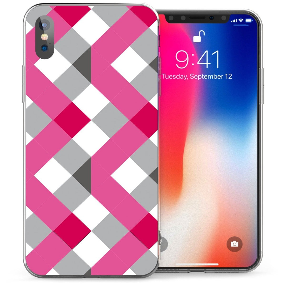 iPhone X Urban Check Pattern TPU Gel Case - Pink - Mobile Madhouse