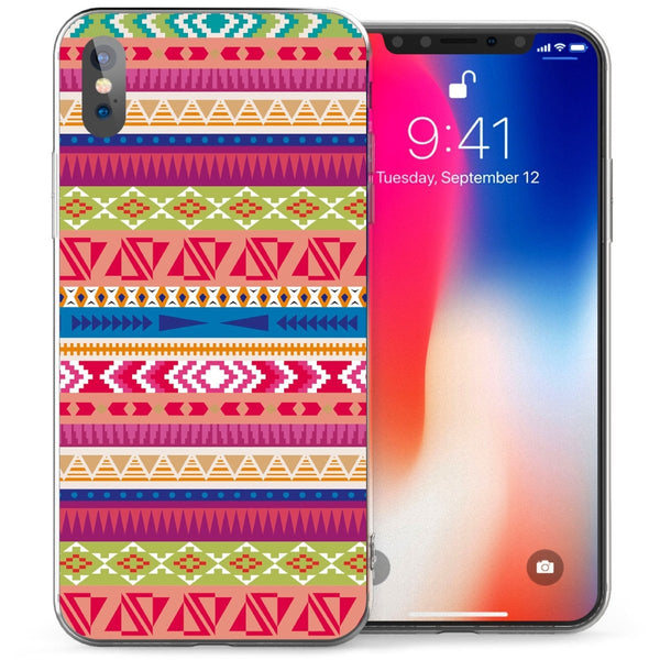 iPhone X Aztec Ethnic Fairisle TPU Gel Case - Green / Pink - Mobile Madhouse