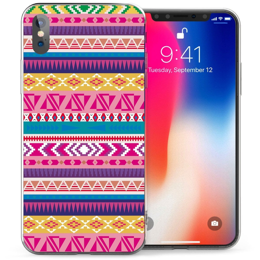 iPhone X Aztec Ethnic Fairisle TPU Gel Case - Yellow / Pink - Mobile Madhouse