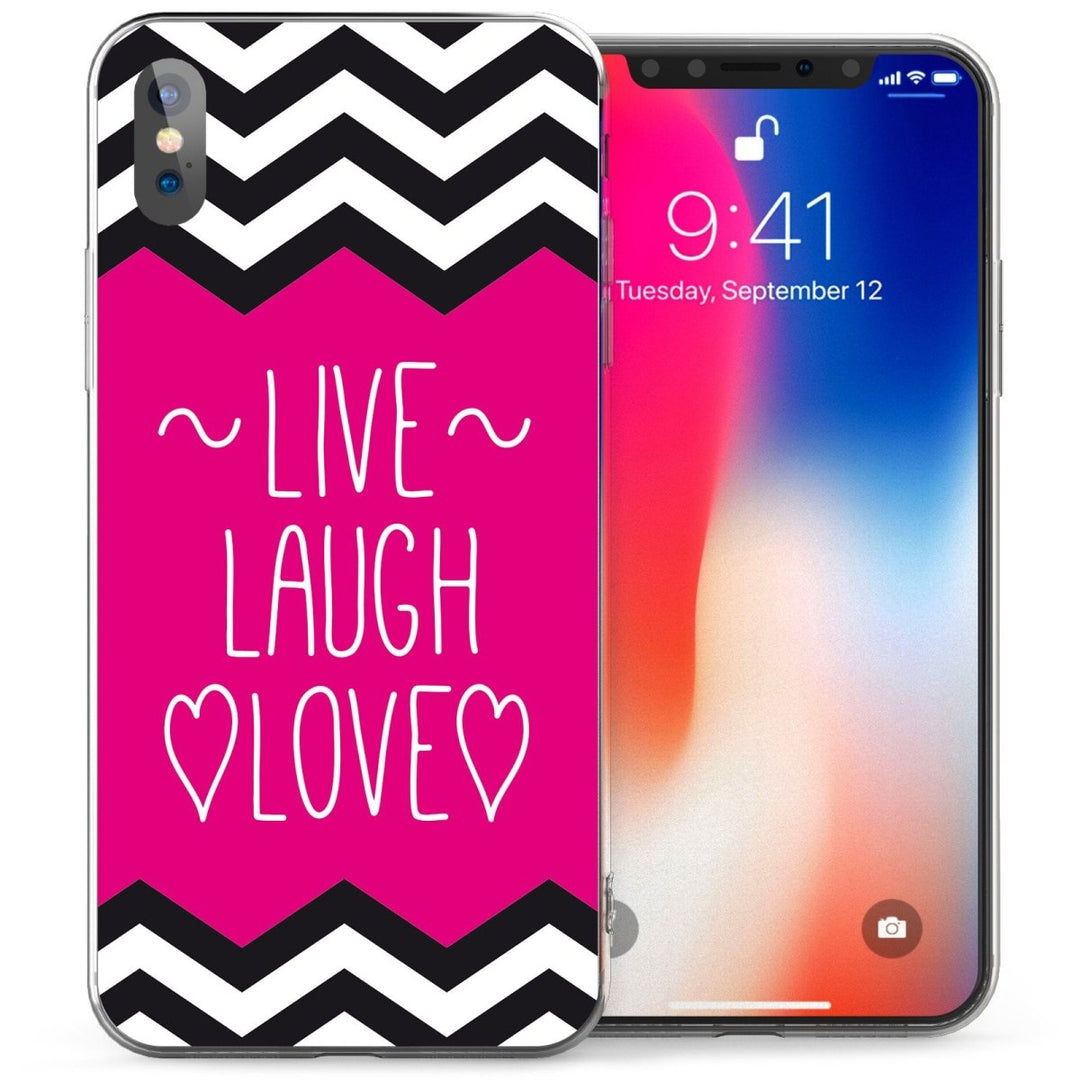 iPhone X Live Life Love Quote TPU Gel Case - Pink / White - Mobile Madhouse