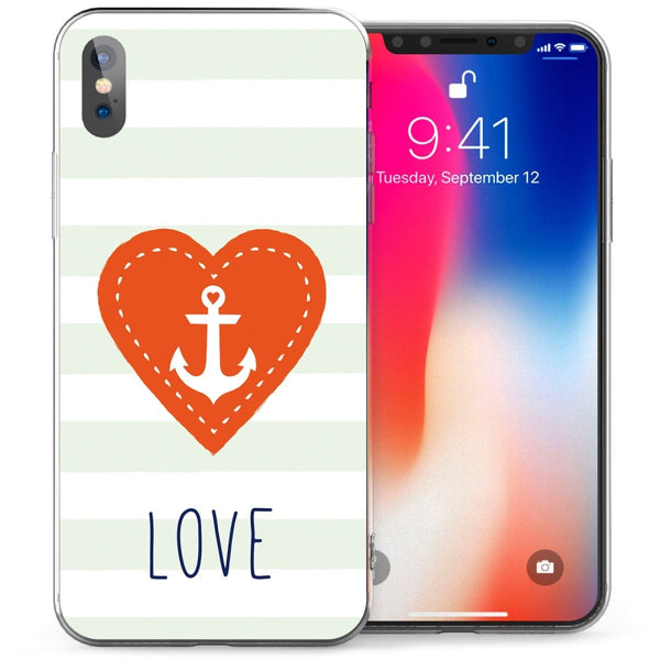 iPhone X Anchor Red Love Heart TPU Gel Case - Mobile Madhouse