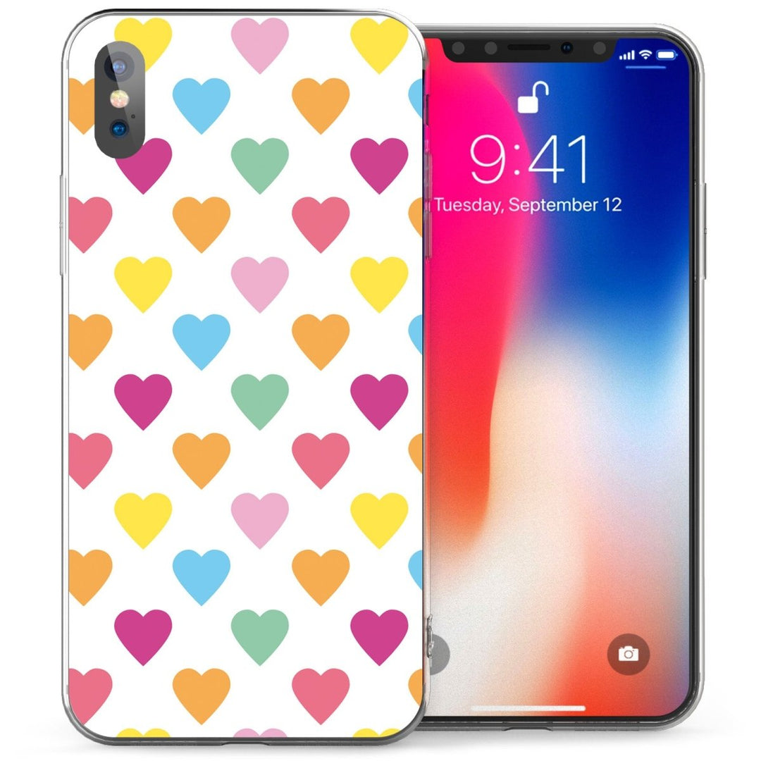 iPhone X Pastel Hearts TPU Gel Case - White / Pink - Mobile Madhouse