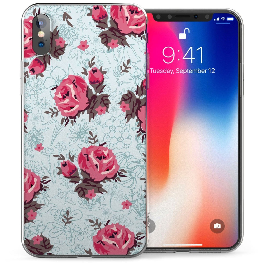 iPhone X Rose Retro Wallpaper TPU Gel Case - Red / Brown - Mobile Madhouse