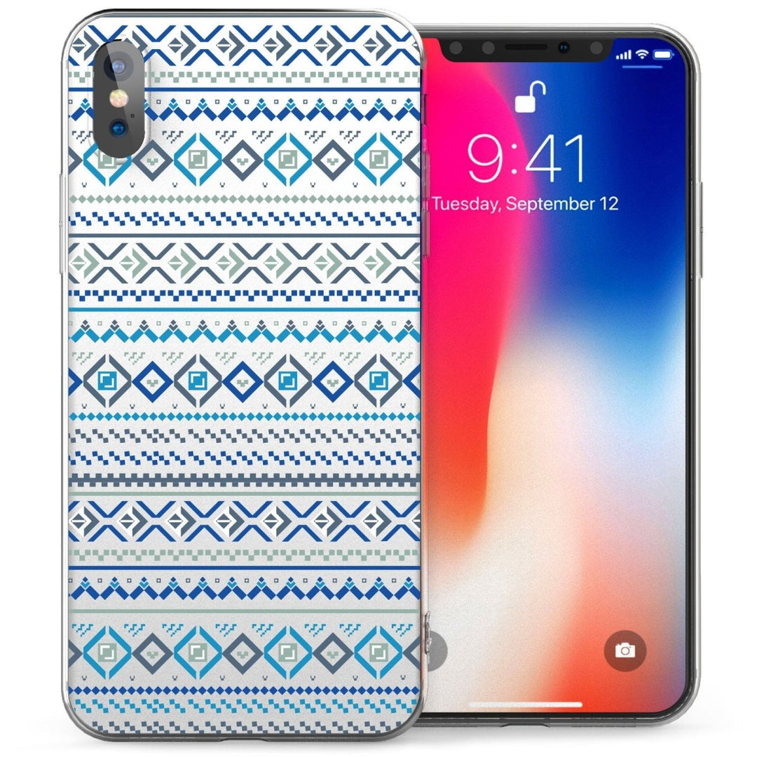 iPhone X Fairisle Trendy Fashion TPU Gel Case - White / Blue - Mobile Madhouse