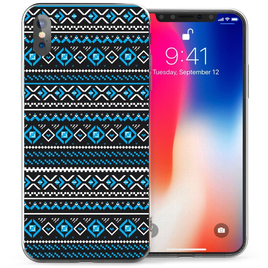 iPhone X Fairisle Trendy Fashion TPU Gel Case - Black / Blue - Mobile Madhouse