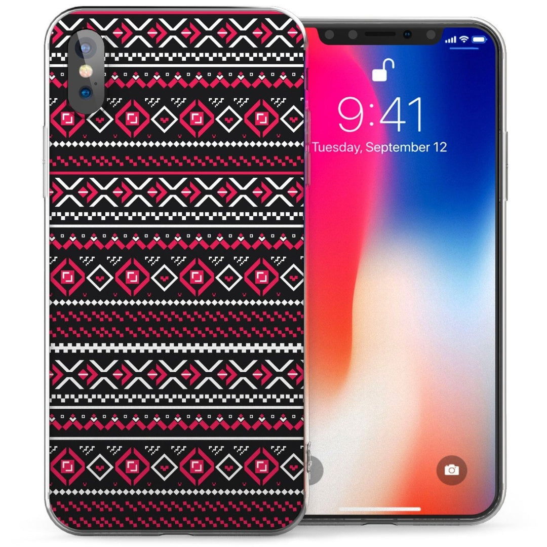 iPhone X Fairisle Trendy Fashion TPU Gel Case - Black / Pink - Mobile Madhouse